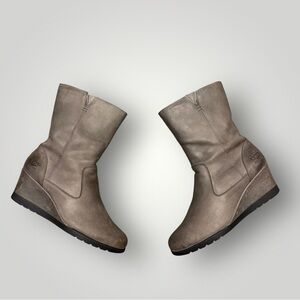 UGG Womens Joely Boot Size 8 Waterproof Gray Leather Wedge Heel Sherpa Bootie